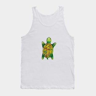 Green Watercolour Ink Drawn Turtle Pattern Tank Top